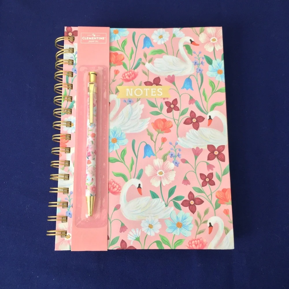 Clementine Spiral Notebook ~ Swan and Flowers